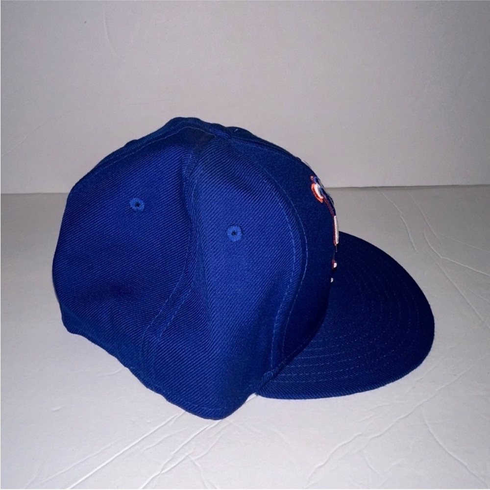 New Era NEW YORK METS fitted hat 7 3/8 BLUE With ORANGE white & blue logo EUC - Picture 3 of 7